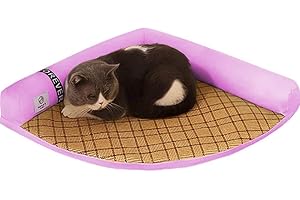 Kelendle Pet Dog Bed for Small Medium Large Dogs and Cats Triangle Corner Lounger with Removable Cover and Breathable Summer Mat Cushion Pet Corner Couch Bed Pillow Washable (Pink, Large)
