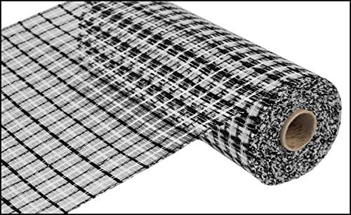 10 inch x 30 feet Deco Poly Mesh Ribbon (10 Inch x 30 feet, Basketweave Black and White)