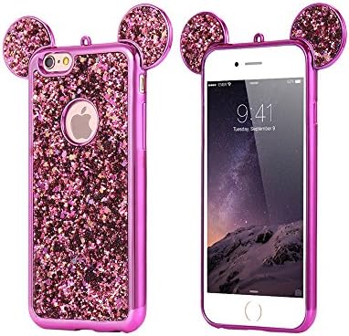 iPhone 6 6s Case, iphone 6 colour case,Lovely Animal 3D glitter bling Mouse Ears with sparkly glitter soft rubber Case for Apple iphone 6 by RoseTag (Pink)