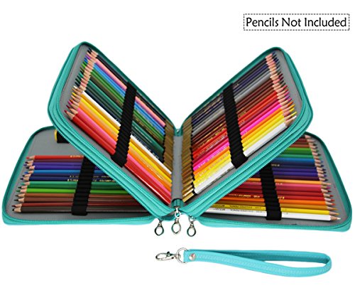 Miraclekoo 120 Slots PU Leather Pencil Holder Pencil Case Large Capacity Multi-layer Pencil Bag (Turquoise)