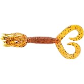 YAMAMOTO 4" Double Tail Hula Grub - Realistic Easy-to-Use Soft Plastic Fishing Lure Bait with Free-Flowing Skirt - 10 Pack, Pumpkin (Orange) with Large Black and Small Green Flake