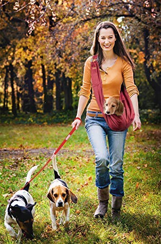 Wokow Dog Sling Pet Carries, Hands-Free Waterproof Lightweight Shoulder Carrier Bag with Dog Leash/Pocket and Adjustable Lengthened Strap for Small Medium Cat/Puppy/Rabbit up to 16lb Outdoor Travel
