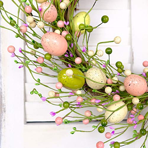 idyllic Easter Wreath with Colorful Eggs Artificial Grapevine Garland for Front Door Wall Decor Holiday Decoration 20" - Thumbnail 3