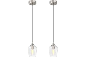 VONLUCE Pendant Lights Kitchen Island, Brushed Nickel Pendant Light Fixtures with E26 Base & Adjustable Cable, Modern Pendant Lighting with Glass Shade for Living Room Bedroom Hallway, 2 Packs
