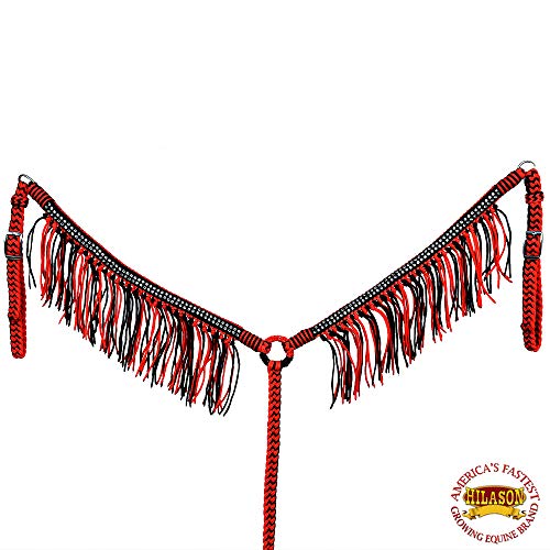 HILASON Red Black Horse Breast Collar Braided Paracord Crystal Fringes