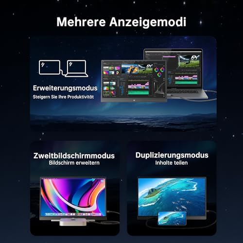 Portable Monitor 15,6" 1080P FHD IPS, USB-C & Mini HDMI Tragbarer Externer Bildschirm, Ultraleichter Reise-Gaming-Monitor mit Standfuß & Lautsprechern, für Laptop/PC/Mac/PS3/PS4/PS5/Xbox, Schwarz