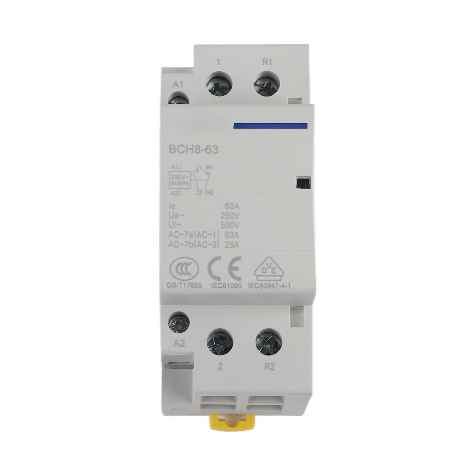 Electrical Contactor House AC Contactor 2 Pole 1NO 1NC 63A 24V 220V/230V 1Pc 35mm DIN Rail Mount No Noise for Household Applications(220V/230V)