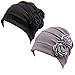 HONENNA Ruffle Chemo Turban Headband Scarf Beanie Cap Hat for Cancer Patient (Black+Gray)