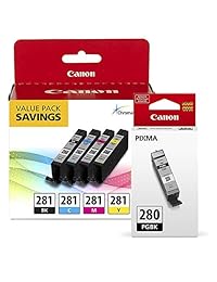 Canon CLI-281 BKCMY - Pack de 4 cartuchos de tinta de color (2091C005), Negro