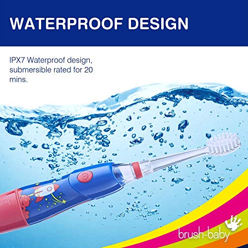 Brush Baby KidzSonic Toddler and Kid Electric Rocket Toothbrush for Ages 3+ Years - Disco Lights, Gentle Vibration, and Smart Timer Provide a Fun Brushing Experience - (2) 3+ yrs with Brush Heads
