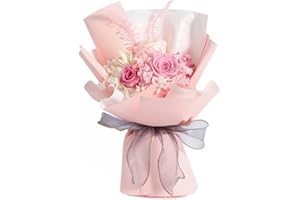 Laelfe Forever Flower Bouquet with 3pcs Preserved Roses, Real Flower Natural Long Lasting Fresh Flowers Small Bouquet Gift for Valentine's Day Wife Girlfriend Kids Mom Grandma Birthday(Pink)