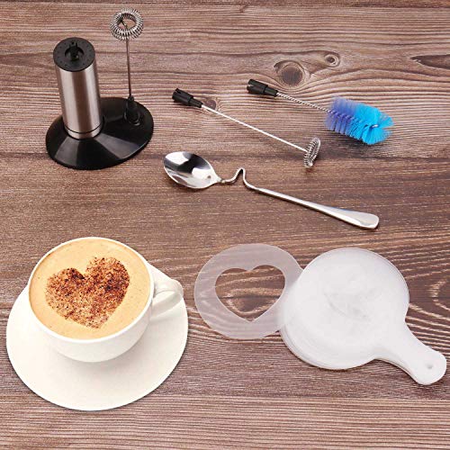 Milk Frother, PEMOTech [3 in 1] Electric Milk Forther with Mix Spoon & 16 PCS Art Stencils, Handheld Portable Frother Foam Maker Double Spring Whisk Head with Additional Single Spring Whisk Head, Foam Maker For Latte Cappuccino Hot Chocolate - Thumbnail 6