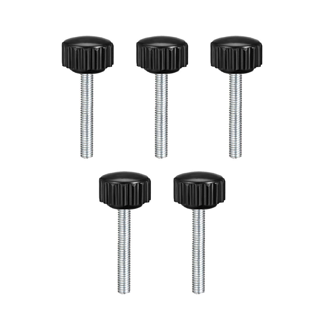 sourcing map M4 x 30mm Metric Male Thread Knurled Clamping Knobs Grip Thumb Screw on Type Hand Clamping Handle Bolt with Plastic Knobs Black 5 Pcs