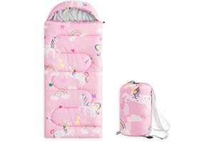 Wake In Cloud - Kids Sleeping Bag for Girls Toddlers, Camping in Warm Cold Weather, Backpacking Lightweight Compact Outdoor Liner for 3 Seasons, Unicorns Rainbow Clouds