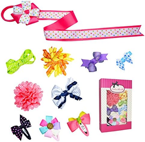 Girl Toddler Baby Ribbon Hair Clip (9pc clips + 1 clip holder) Set B by ColorBeBe