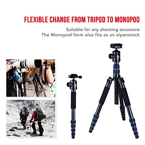 Camera Tripod Monopod Alpenstock with Ball Head, Foldable Axis Inversion Design, Aluminum Alloy, for DSLR (Canon, Nikon, Pentax, Sony, Leica, Fuji, Lumix, Olympus)
