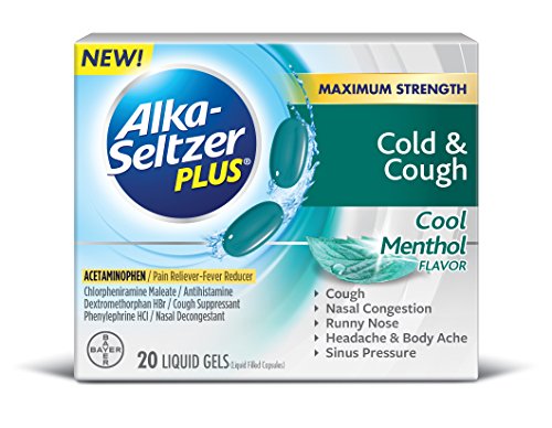 Alka-Seltzer Plus Maximum Strength Cold & Cough Medicine Liquid Gels with Pain Reliever/Fever Reducer, Cool Menthol, 20 Count