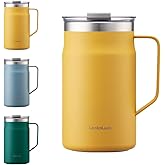LocknLock Metro Mug Premium 18/8 Stainless Steel Double Wall Insulated with Handle Perfect for table with Lid, Yellow, 20 oz