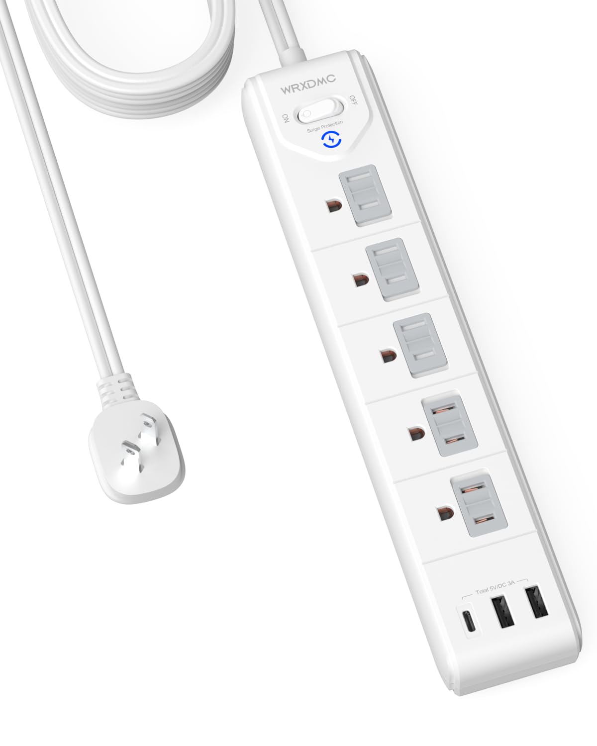 2 Prong to 3 Prong Outlet Adapter, WRXDMC 2 Prong Power Strip, 10ft Long Extension Cord with Polarized Plug, 1680J Surge Protector, 5 AC Outlets & 3 USB, Wall Mountable, Ideal for Non-Grounded Outlets Image
