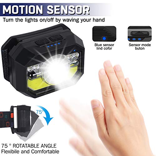 MLIAIMCE Stirnlampe LED Wiederaufladbar, 2 Stück 2000 Lumens Superhell Sensor Stirnlampe 11 Modi Kopflampe,IPX4… – Bild 6