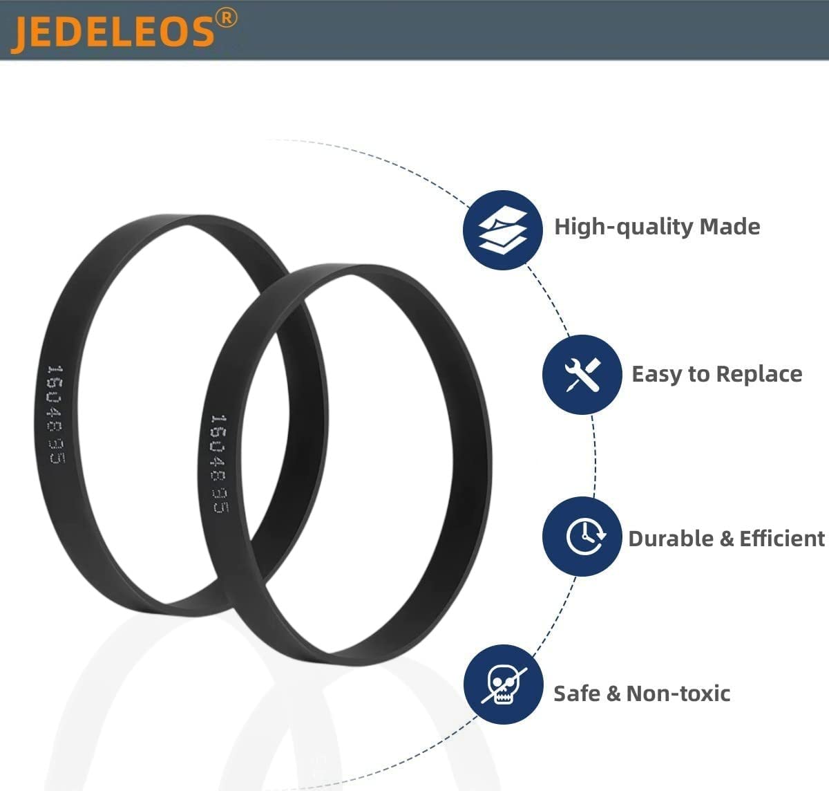 JEDELEOS Replacement Belts for Bissell Powerforce Compact 2112 21129 2690 1520 3508 and Easy Vac 23T7V 23T7 Series Upright Vacuum Replace Parts 1604895 (Pack of 2)