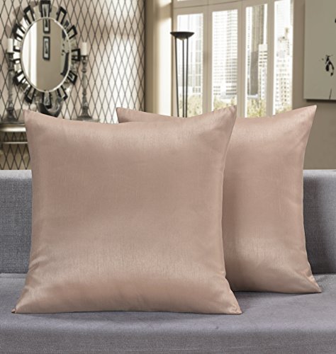 Aiking Home Collection26x26 Inches Faux Silk Square European Shams, Zipper Closure, Sand (Set of 2)