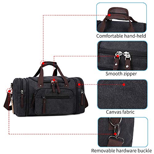 Fresion-Grosse-Reisetasche-Canvas-Sporttasche-Schultertasche-Tote-Handtasche-Maenner-Weekender-Tasche-Duffle-Bag-fuer-Frauen-Maenner-mit-40L-Grau