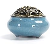 AISIBO Ceramic Incense Burner with Lid, Cone Coil Incense Holder for Home | Blue ceramic incense holder, ideal for yoga, spa, meditation, living‑room and aromatherapy relaxation