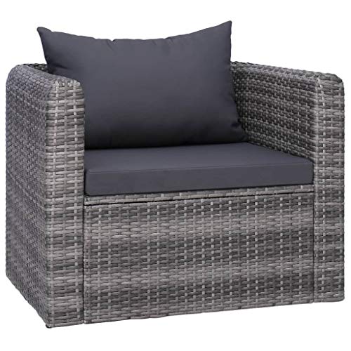 vidaXL Garten Sofagarnitur mit Polstern Kissen 6-TLG. Gartensofa Gartenmöbel Lounge Set Gartenset Sitzgruppe Sitzgarnitur Gartengarnitur Poly Rattan Grau – Bild 3