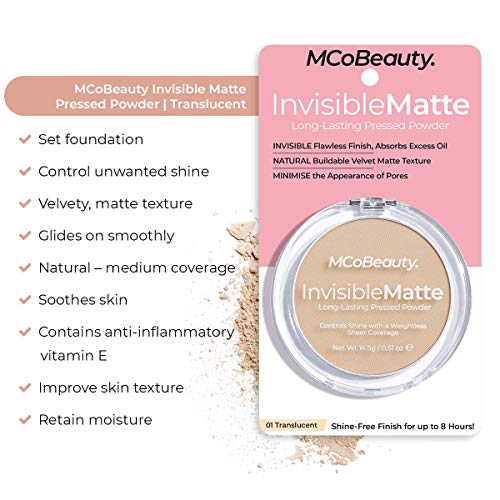 MCoBeauty Invisible Matte Pressed Powder | Setting and Finishing Face Powder | Translucent