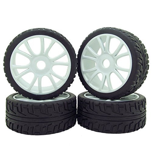 Grey 1:8 RC Buggy Hex 17mm Double 6 Spoke Wheels Rubber Tires with H Pattern