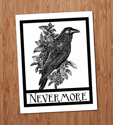 Nevermore Raven Crow Art Print Edgar Allen Poe Halloween Gothic Art Blackbird Black Bird Wall Decor Vintage 8x10