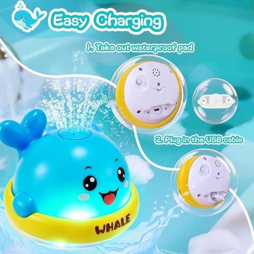 Baby Bath Toys, Baby Bath Toys Whale Sprinkle, Automatic Induction Spray Water Toys, Bath Time Shower Gifts for 1 2 3 Year Old Baby Girls Boys (Blue)