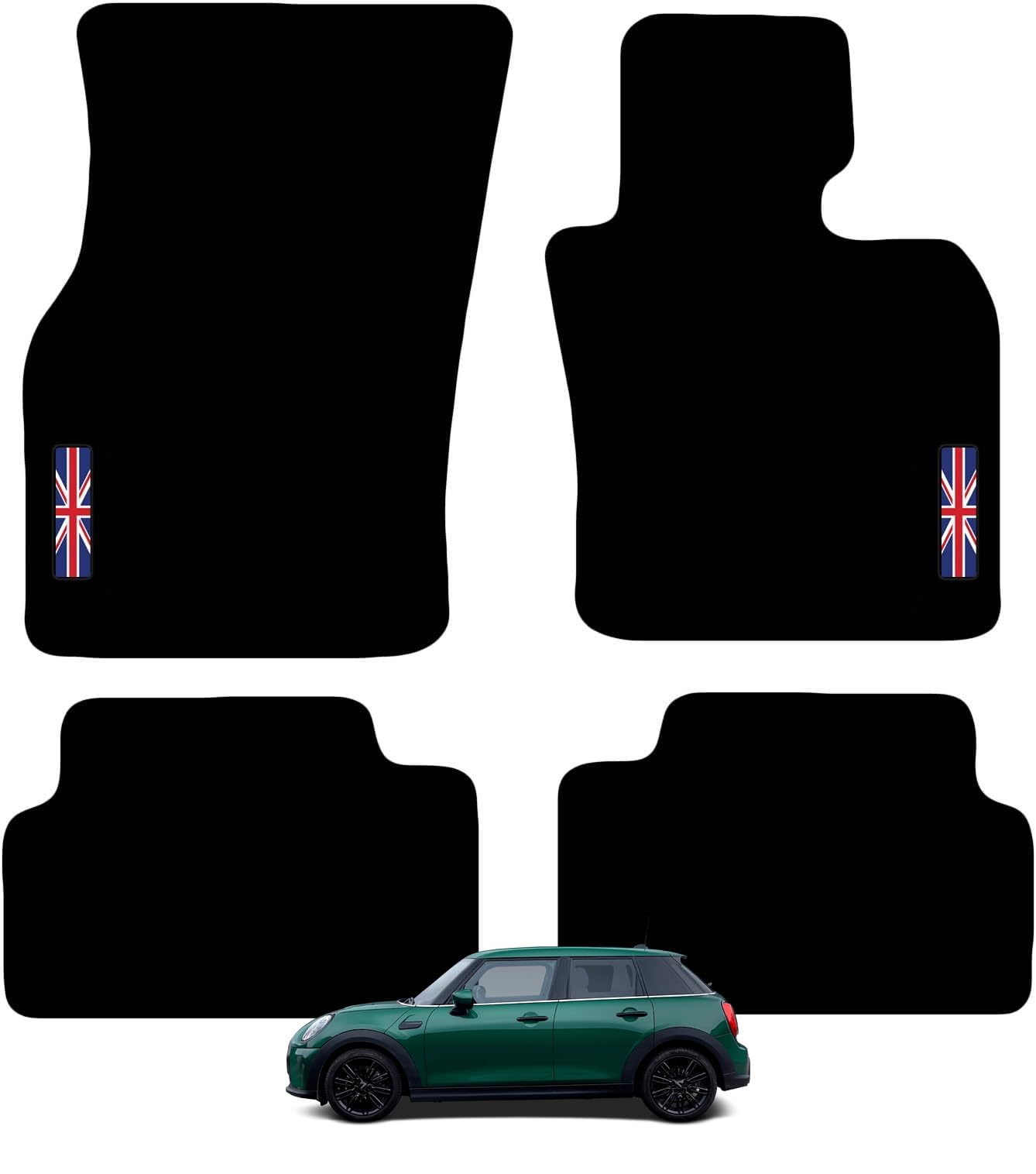 Carsio Carpet Car Mats For MINI 2015 Onwards F55 & F65 5 Door with Union Jack Flag logo Tailored Fit Floor Mat Complete Accessory Custom Fitted - All Weather, Anti-Slip Backing & Black Trim