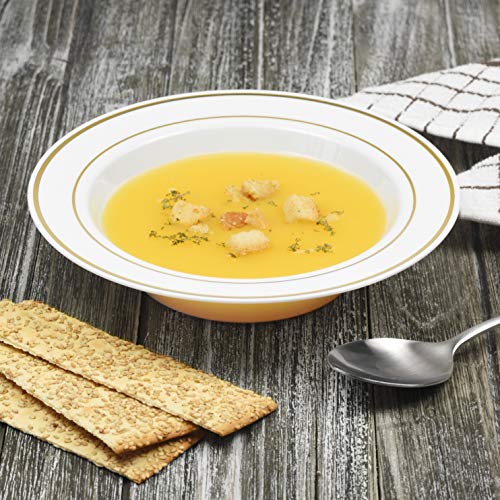 NYHI Plastic Disposable Soup Bowls (14 ounces) | Single Use Recyclable Dinnerware for Household, Restaurant, Weddings & Parties | BPA-free, Durable, Heat-Resistant Soup Plate & Salad Bowl | 50 Pack
