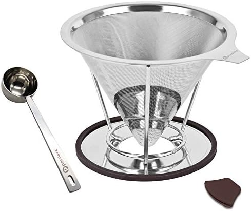 Paperless Pour Over Coffee Dripper by Possiave - Permanent Reusable Stainless Steel Durable Cone Coffee Filter with Coffee Cup Stand -Fits Any Cup for Carafes&amp;Glass Coffee Maker (silver)