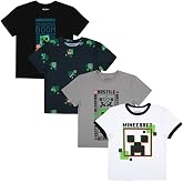Minecraft T-Shirts Boys' 4-Pack Game Inspired Designs Short Sleeve Tee Bundle