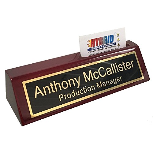 Personalized Business Desk Name Plate with Card Holder - Includes Engraving
