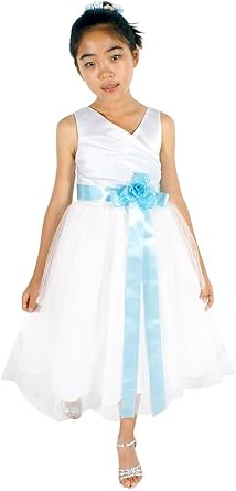 flower girl dresses with blue ribbon