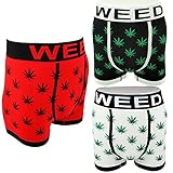 Men's Novelty Boxer Shorts Briefs Trunks Underwear WEED LEAF (3 pack) Black Red White LARGE