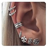 Zealmer Cuff Earrings Set Vintage Owl Stud Earrings Set Carved Pierced Non Pierced Ear Cuff Set OM Anchor Leaf Designs 7PCS