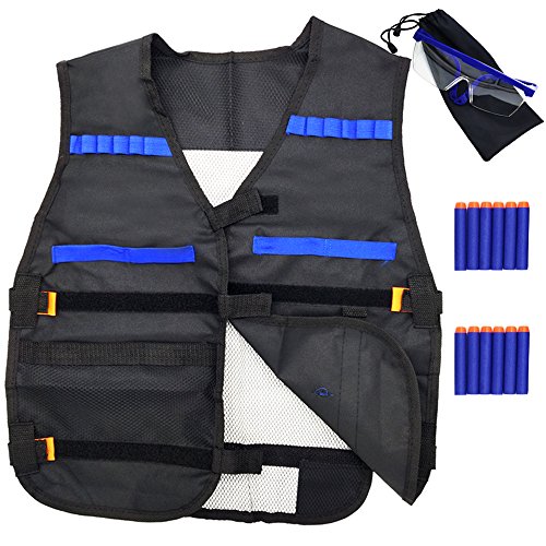 Tactical Vest Jacket for Nerf Guns N-Strike Elite Series with 12pcs Darts and Protective Goggles Glasses GFU