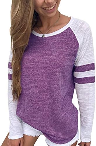 Dongpai Women's Color Block Striped Round Neck Raglan Sleeve Casual Baseball T-Shirt Top Blouse