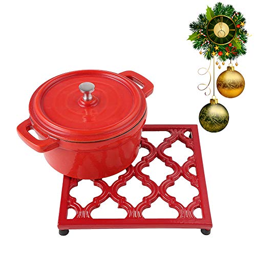 Square Cast Iron Trivet Red Metal Trivets for Kitchen Dining, Hot Pot