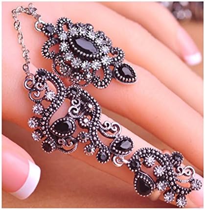 Zaaha Collections Turkish Fashion jewellery vintage anti-gold accessories, carved flowers Latest Fashion (Mid Rings, Anti-Silver Plated Black)