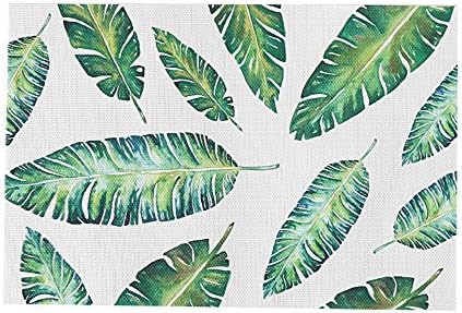 Ins Love Life Natural Green Leaf Plant Rectangle Placemat Heat Resistant Anti-skid Kitchen Table Hot Pot Pad Holders Coaster Tray Mat Home Decoration for Dining/Birthday Party/Outdoor Picnics