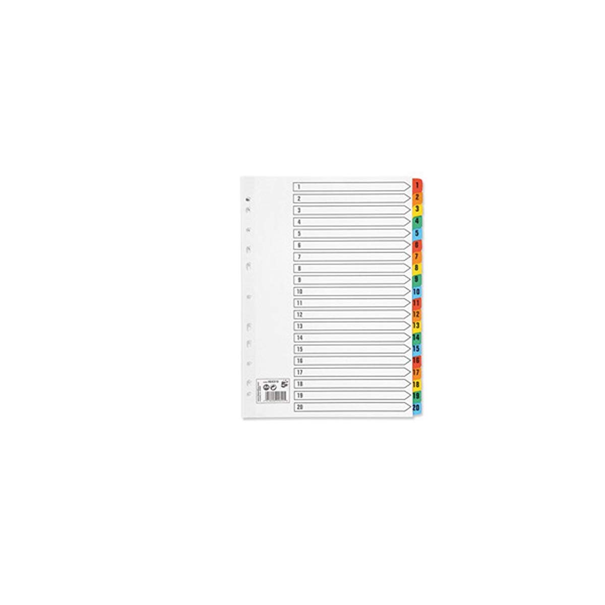 10 x Set Of A4 File Dividers Numbered 1-20 Plastic Tabs