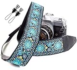 Blue Woven Vintage Camera Strap for All DSLR Camera. Embroidered Elegant Universal Neck & Shoulder Strap, Floral Pattern Strap Best Stocking Stuffer for Men & Women Photographers