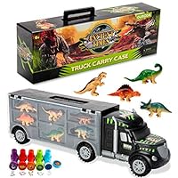 Oumoda Dinosaur Truck, Transport Car Carrier Truck Toy with 6 Dinosaurs Toys Inside and 10 Dinosaur Stamps, Gifts for Kids/Boys Toy for Ages 3, 4, 5, Years Old and Up