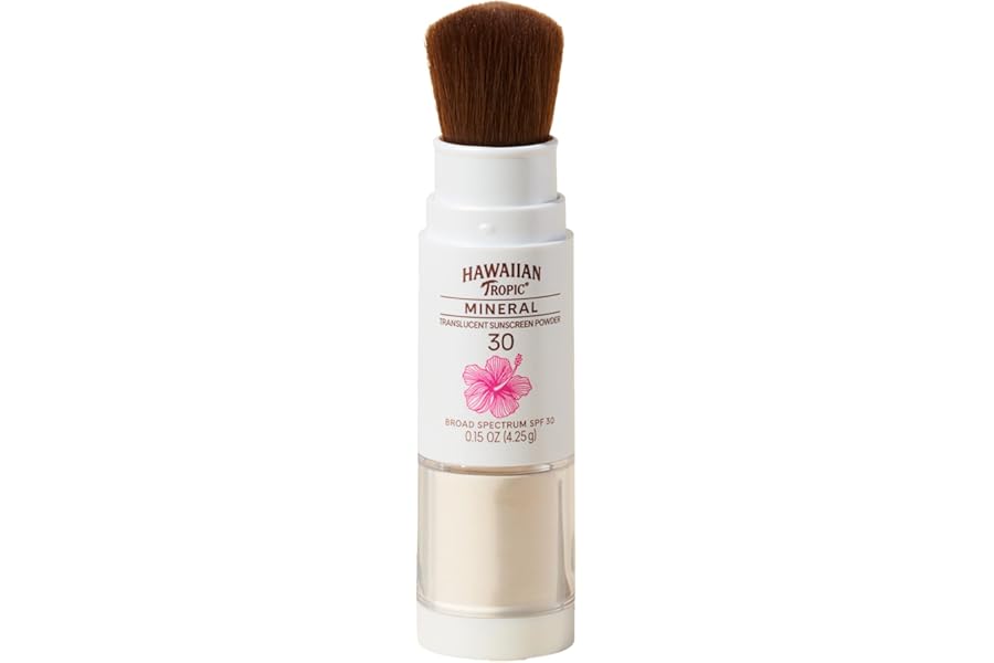 Hawaiian Tropic Mineral Powder Sunscreen Brush SPF 30 | Beach Essentials, Zinc Oxide Mineral Sunscreen Powder SPF, Face Sunblock Travel Size, Brush On Sun Screen Protector for Face and Body, 0.15oz